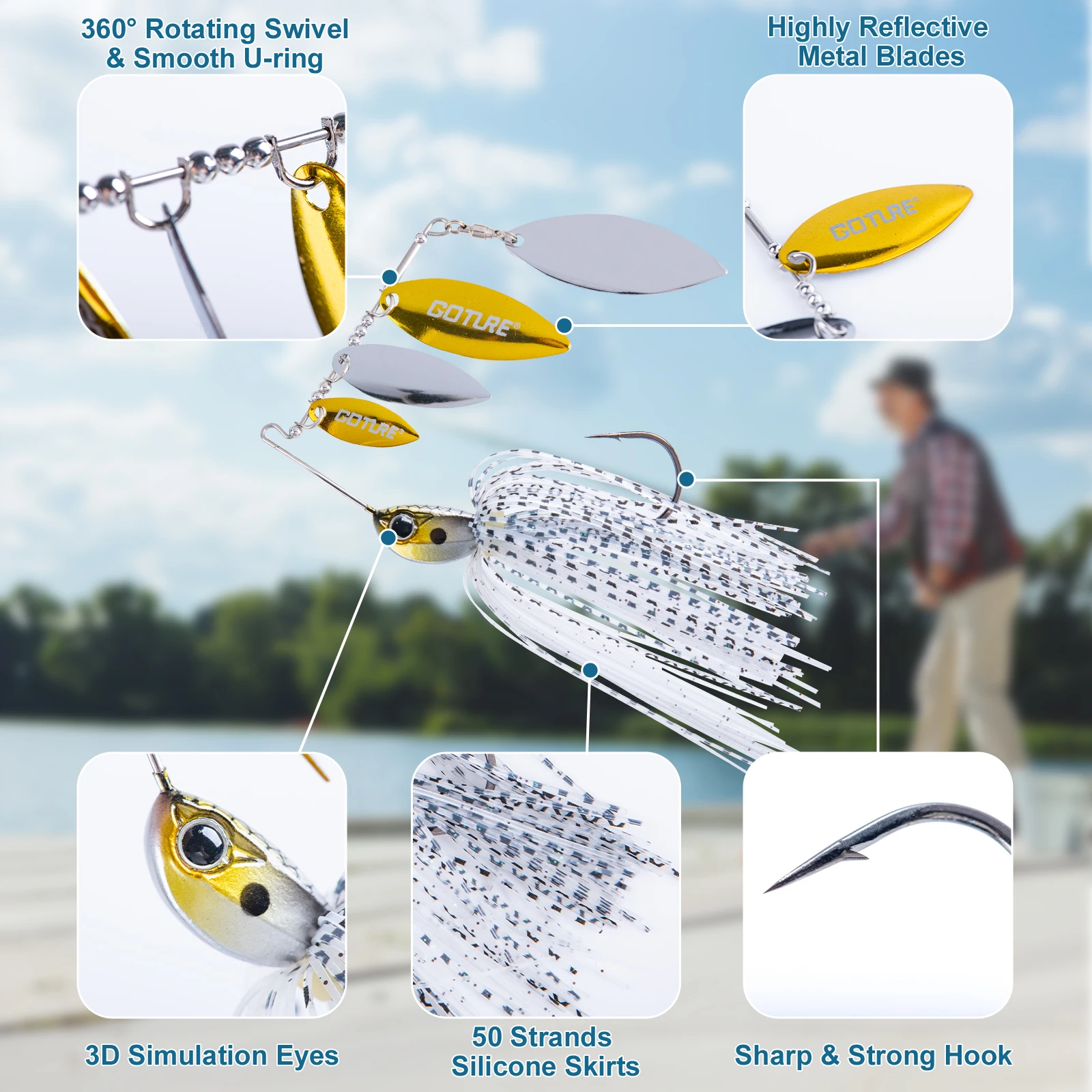 Goture Spinnerbait Willow Blade con falda de silicona y 360° - imagen 3