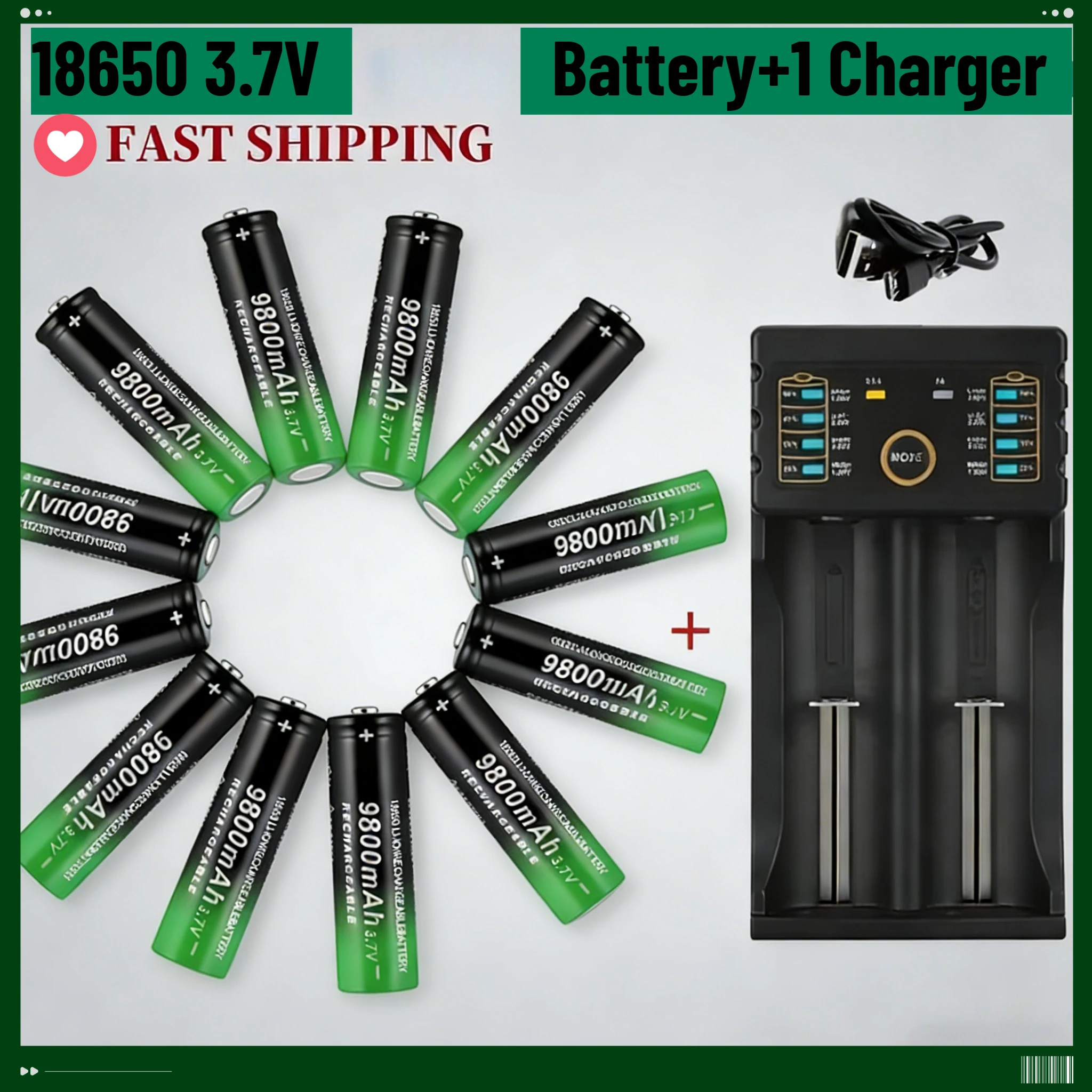 Batería 18650 9800mAh WHITECRANE con cargador USB dual