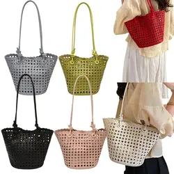 Bolso Tejido Calado tipo Cesta para Playa – Gran Capacidad y Hombro