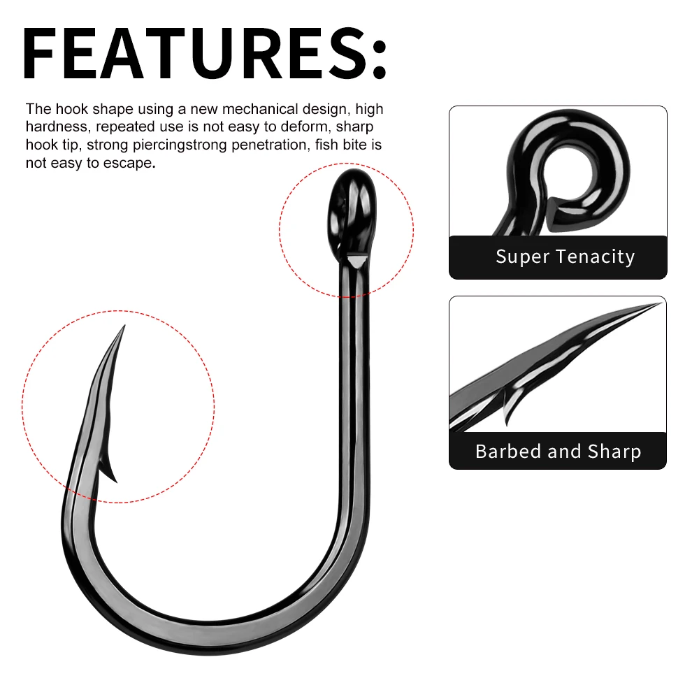 Anzuelos Jig Head Proberos Negros Alta Resistencia 2/0-10/0 Aguas Profundas