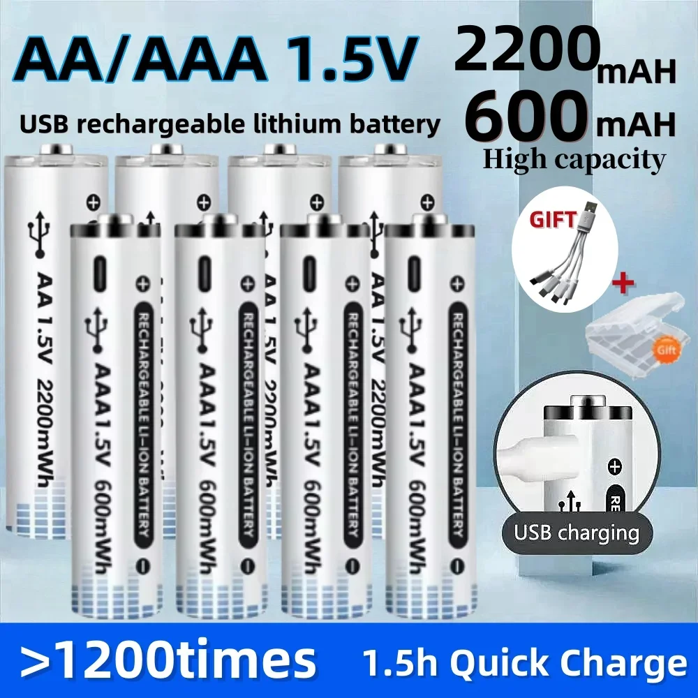 Batería de litio recargable AA AAA USB-C koonenda