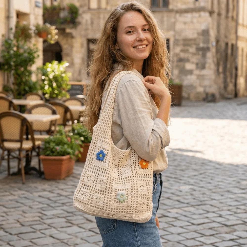 Bolsa de pesca de paja estilo bohemio bandolera ligera y amplia - imagen 2