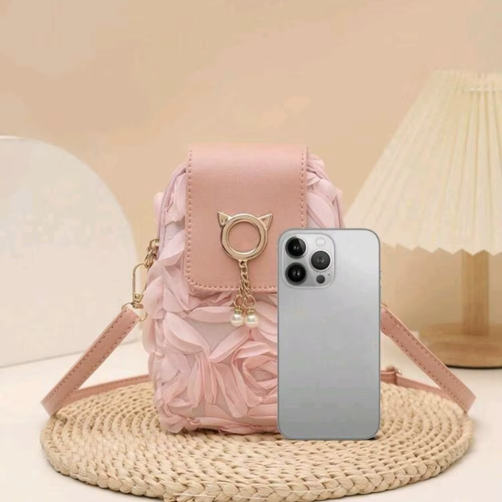 Bolso Bandolera Plisado Mujer con Rosa y Colgante – Diseño Exclusivo - imagen 5