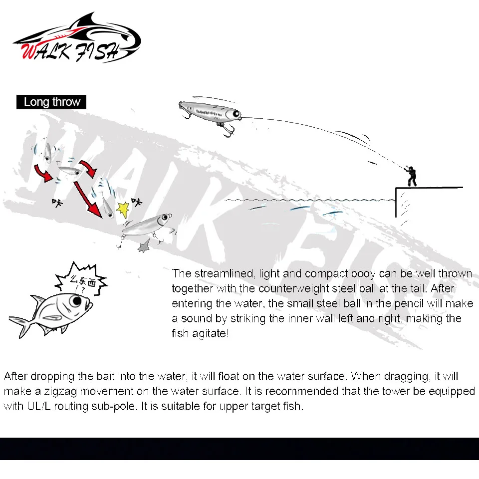 WALK FISH Señuelo Lápiz Flotante Wobbler – Cebo Duro Pesca - imagen 4