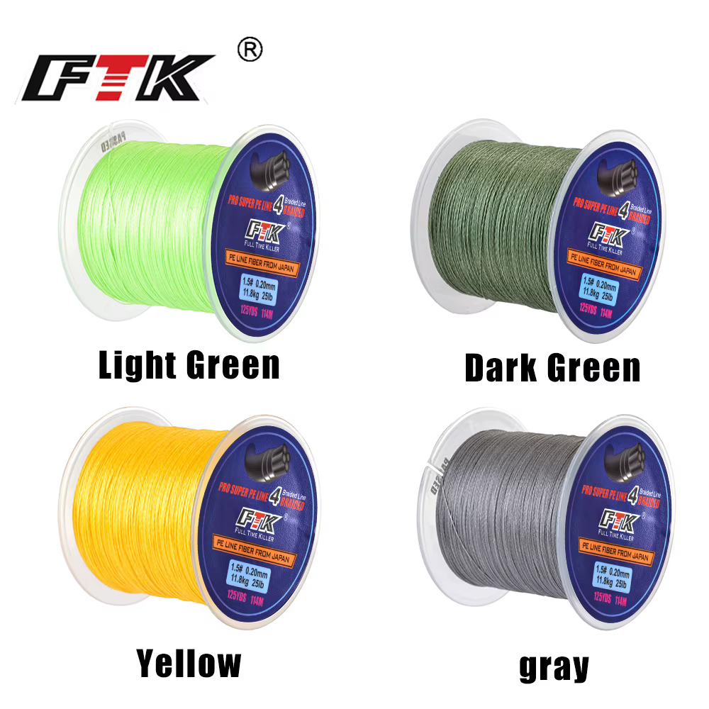 FTK Línea trenzada PE - 4 hebras, 0,10-0,40mm, 8-60LB, 114m de largo - imagen 4