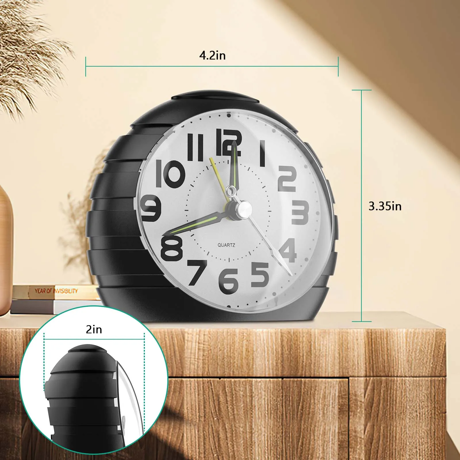 Reloj despertador analógico ORIA silencioso con luz nocturna - imagen 3
