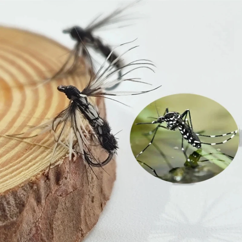 Anzuelos mosquitos imitación pluma negra plateados – alta captura - imagen 4