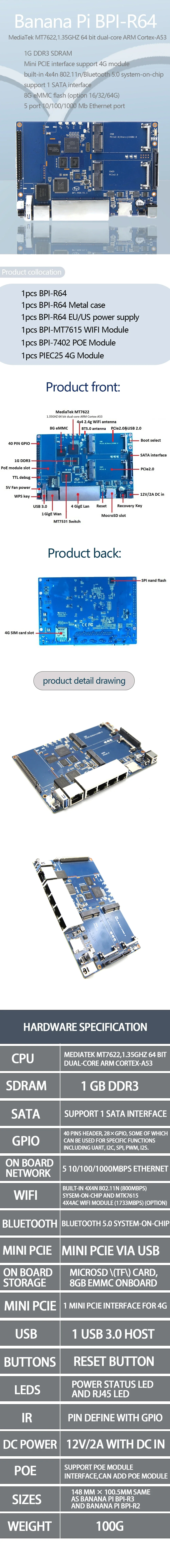 Placa Banana Pi BPI-R64 con enfoque en el router