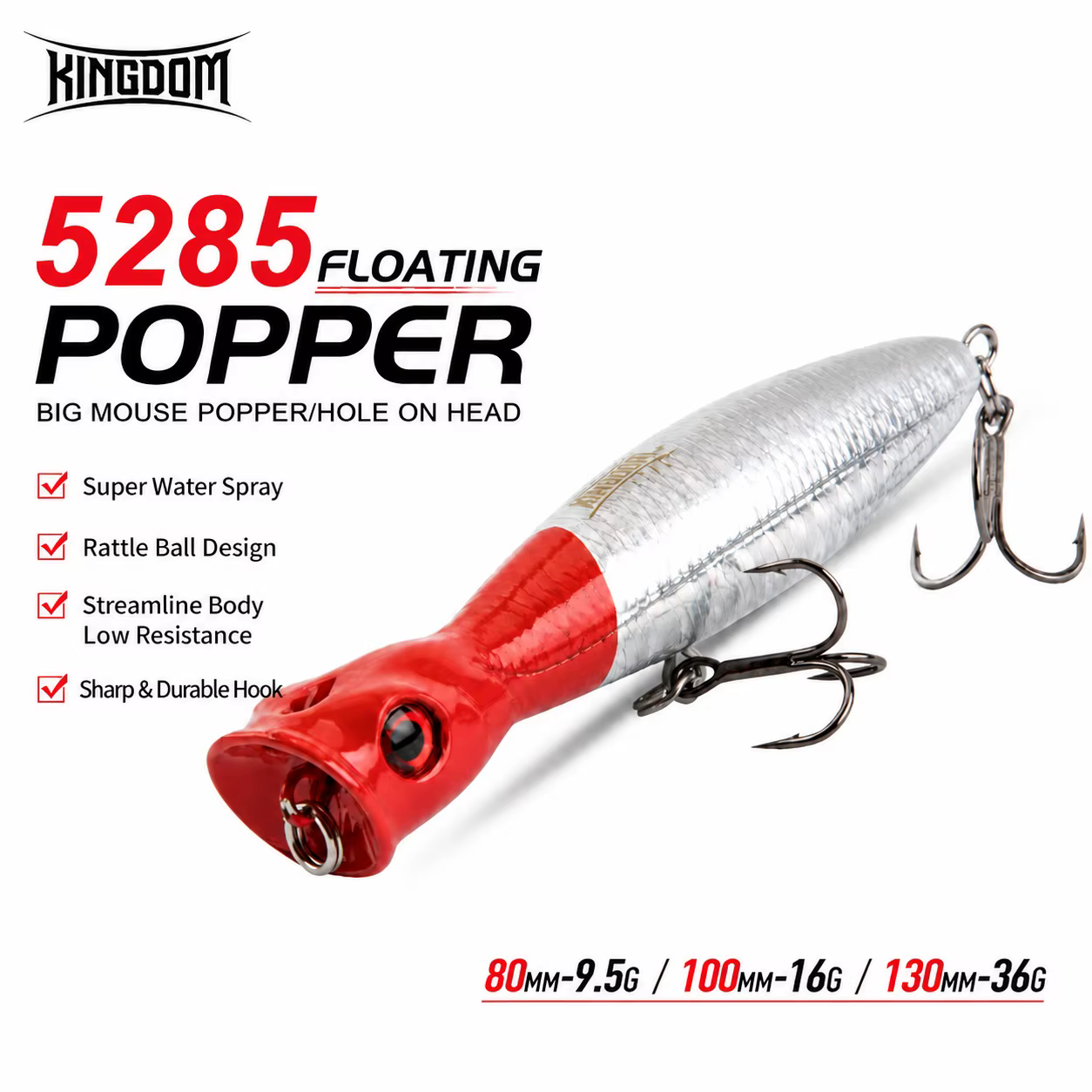 Kingdom TopWater Popper superficie – Señuelo artificial para bass - imagen 3