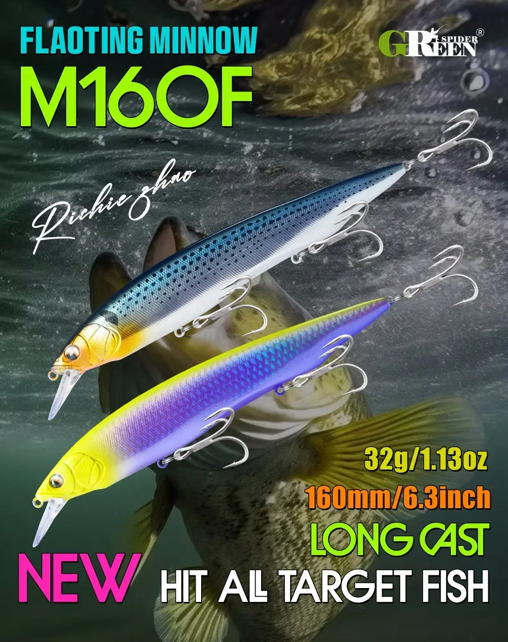 Señuelo GREENSPIDER Jerk Minnow vista lateral