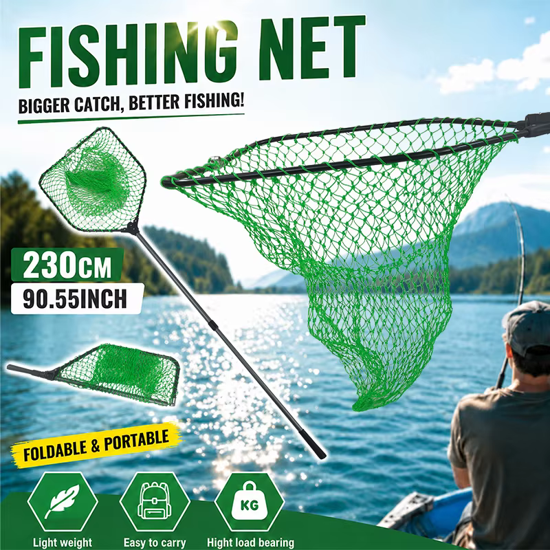 Red de pesca plegable con mango extensible y malla profunda - imagen 3