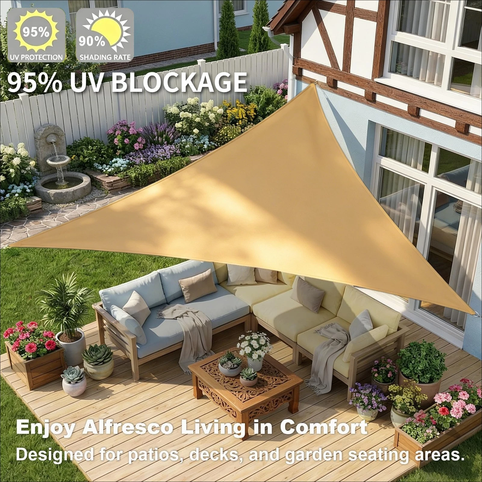 Toldo triangular impermeable con protección UV para sombra - imagen 2