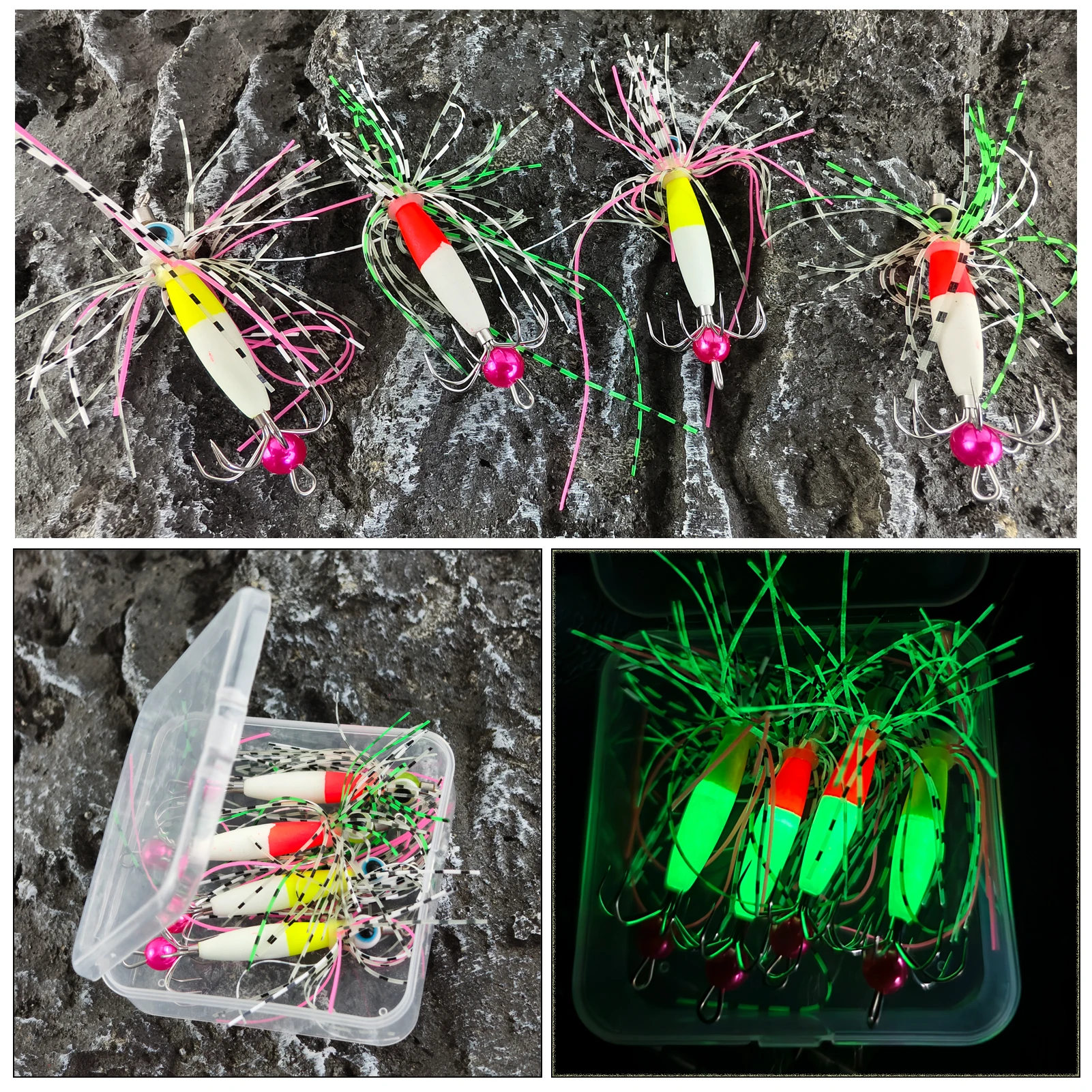 Señuelos para calamar luminosos FREE FISHER con faldas de perlas - imagen 3