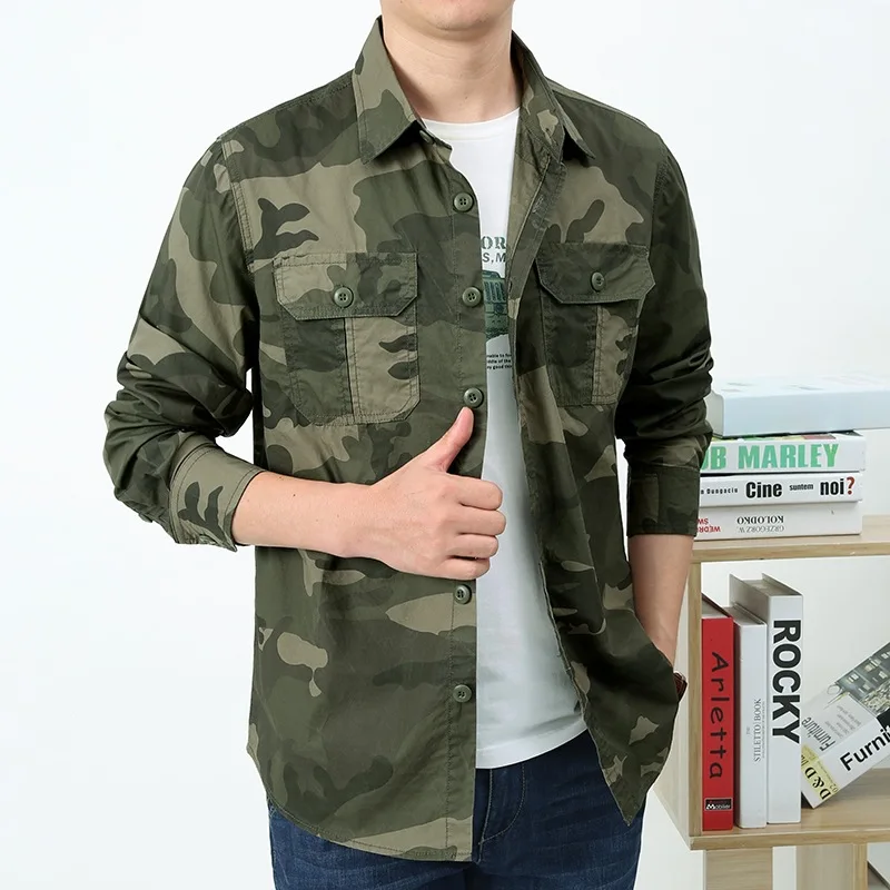 Camisa A2F9503 Camuflaje – Algodón puro gran tamaño hombre - imagen 3