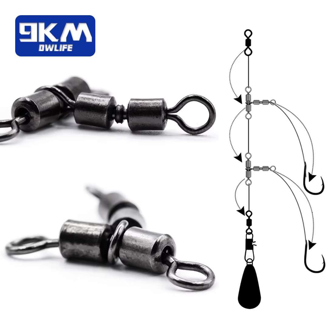 Giratorio triple de pesca con clip-conector – Para línea cruzada - imagen 3