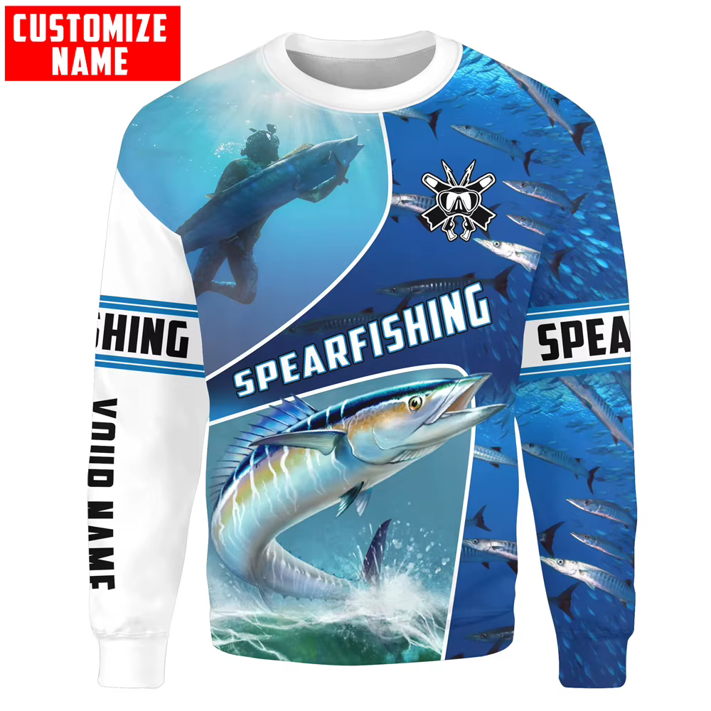 Sudadera Wahoo pesca submarina azul con nombre 3D - imagen 3