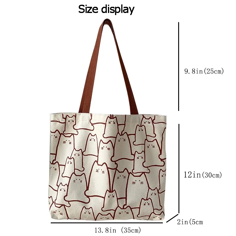 Bolso tote de lona con diseño de gato y estética estilo japonés