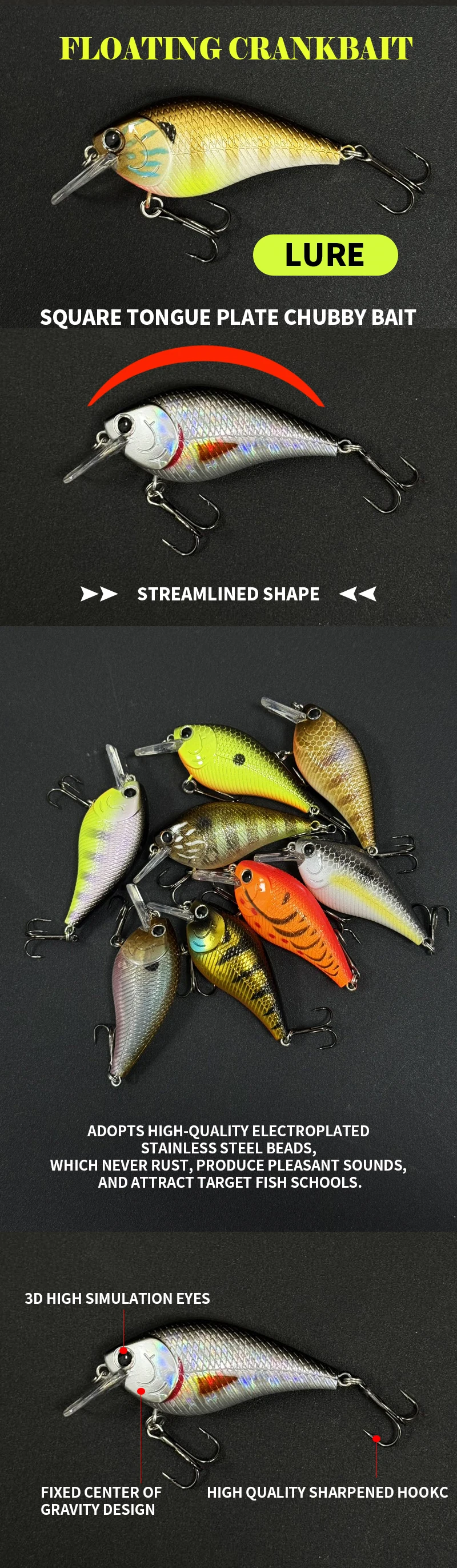 Señuelo crankbait de 60mm y 9g con cuerpo rígido
