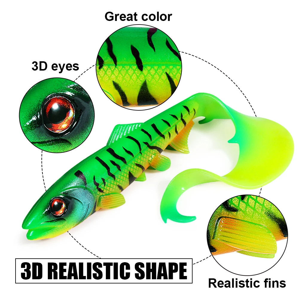 Spinpoler Pike shad Firebomb Grub vinilo para lucio con cola vibrante - imagen 3