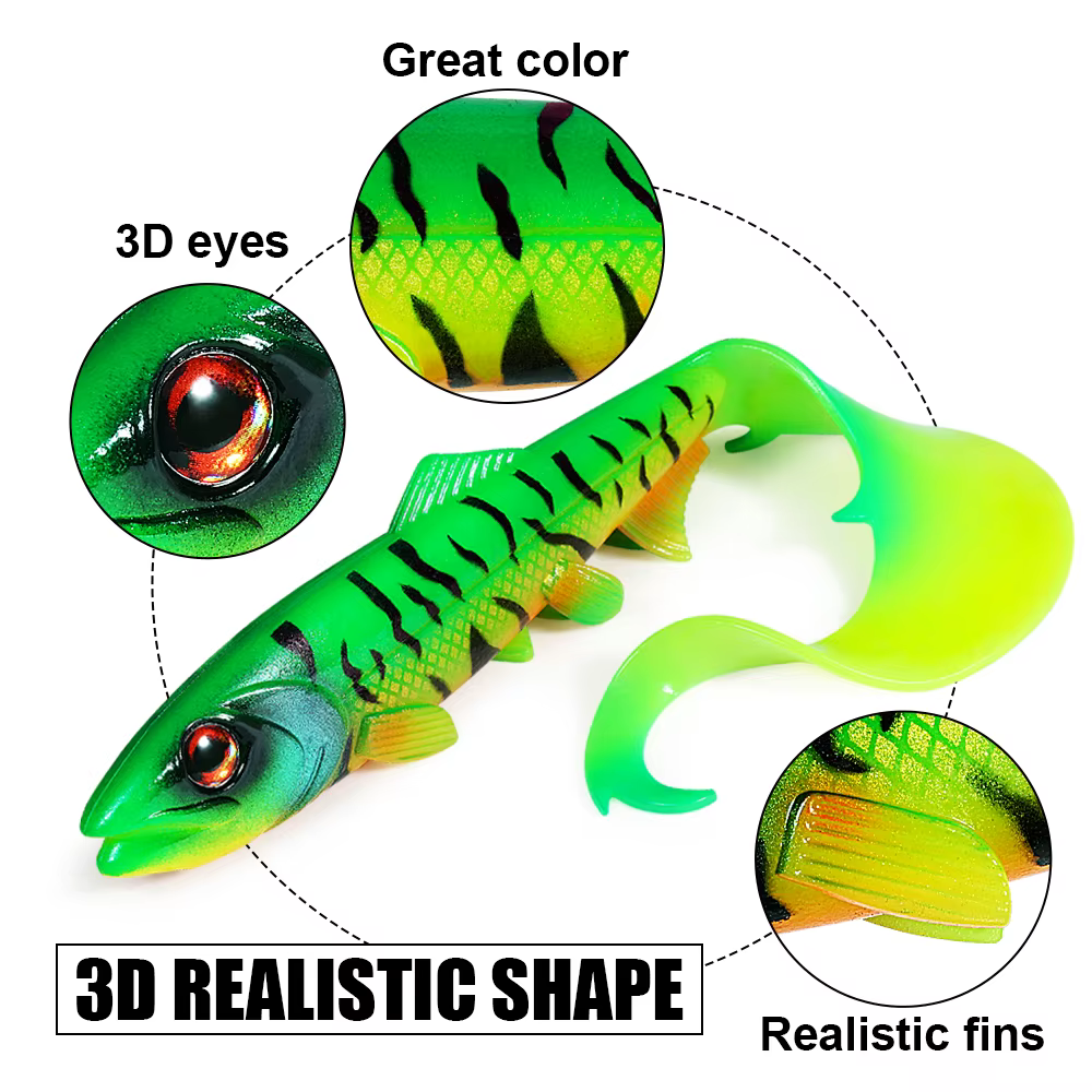 Spinpoler Pike shad Firebomb Grub vinilo para lucio con cola vibrante - imagen 3