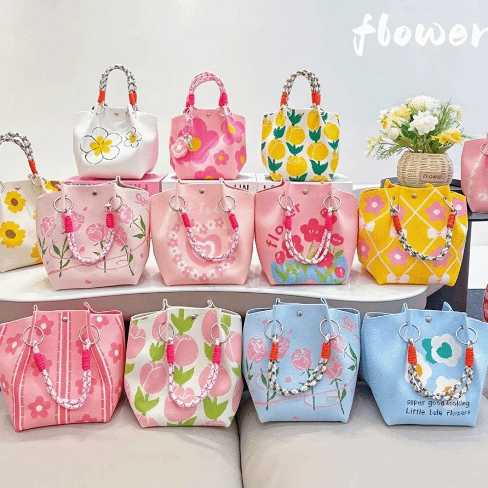 Bolso de ganchillo para mujer con estampado floral y asa trenzada - imagen 3