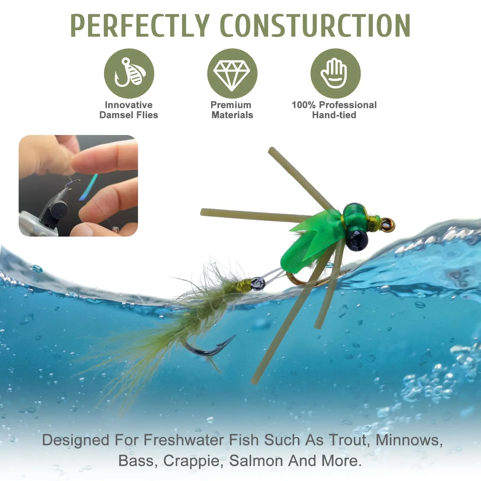 Anzuelos de pesca con mosca en diferentes tamaños