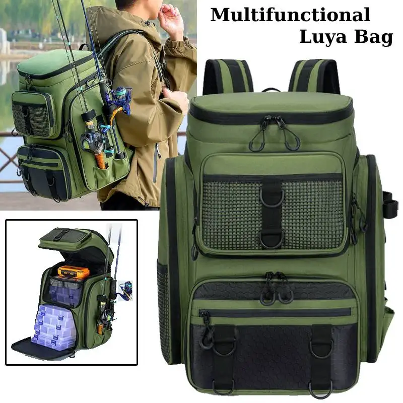 Mochila pesca con soportes para cañas, organizador señuelos y aparejos - imagen 3