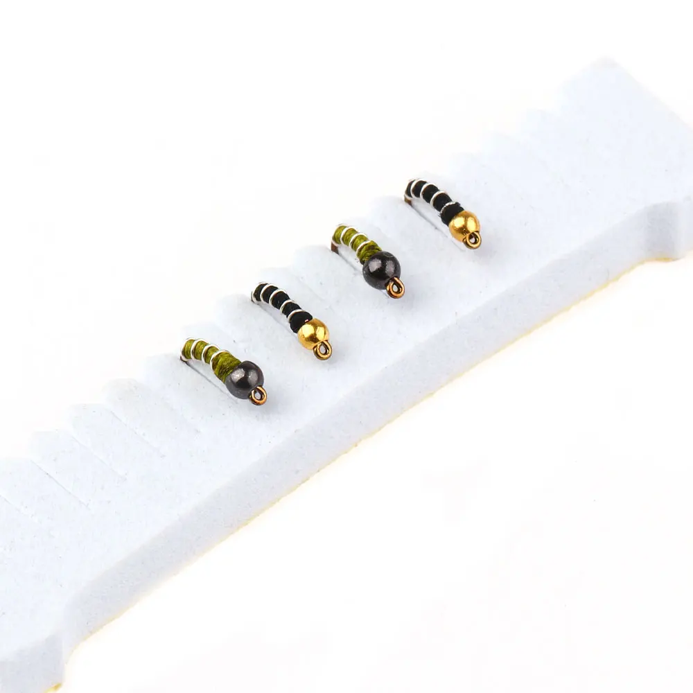Bimoo Cabeza de cuentas de latón cebra midge ninfa emerger trucha
