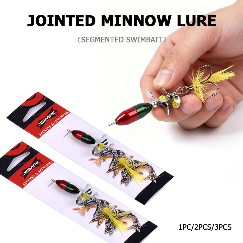 Señuelos giratorios doble hoja metal pintado con peso y triple pluma