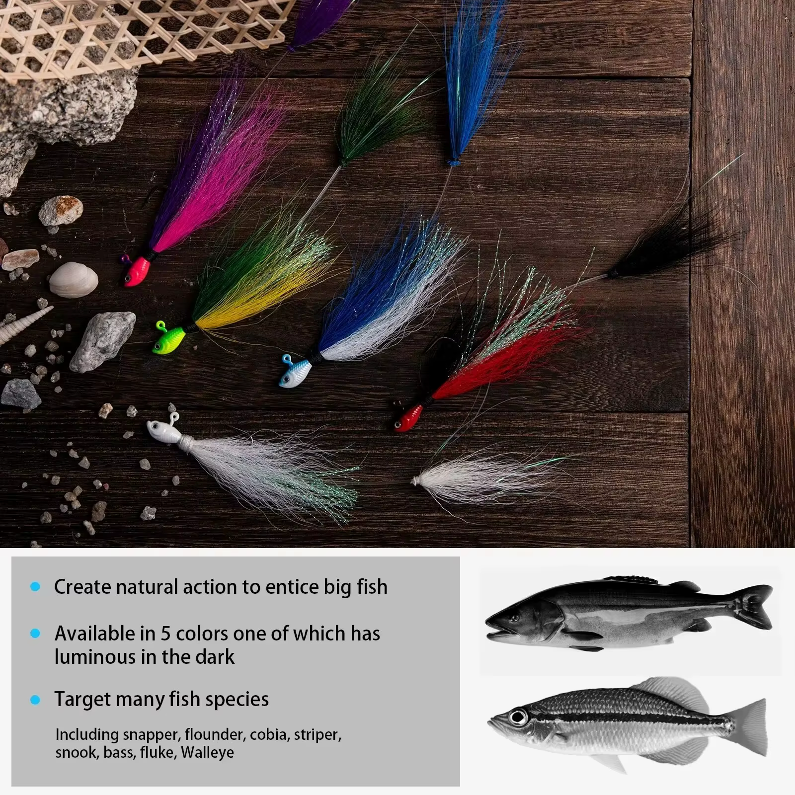 Goture Bucktail Jig Señuelo de Pesca Agua Salada Efecto Luminoso - imagen 5