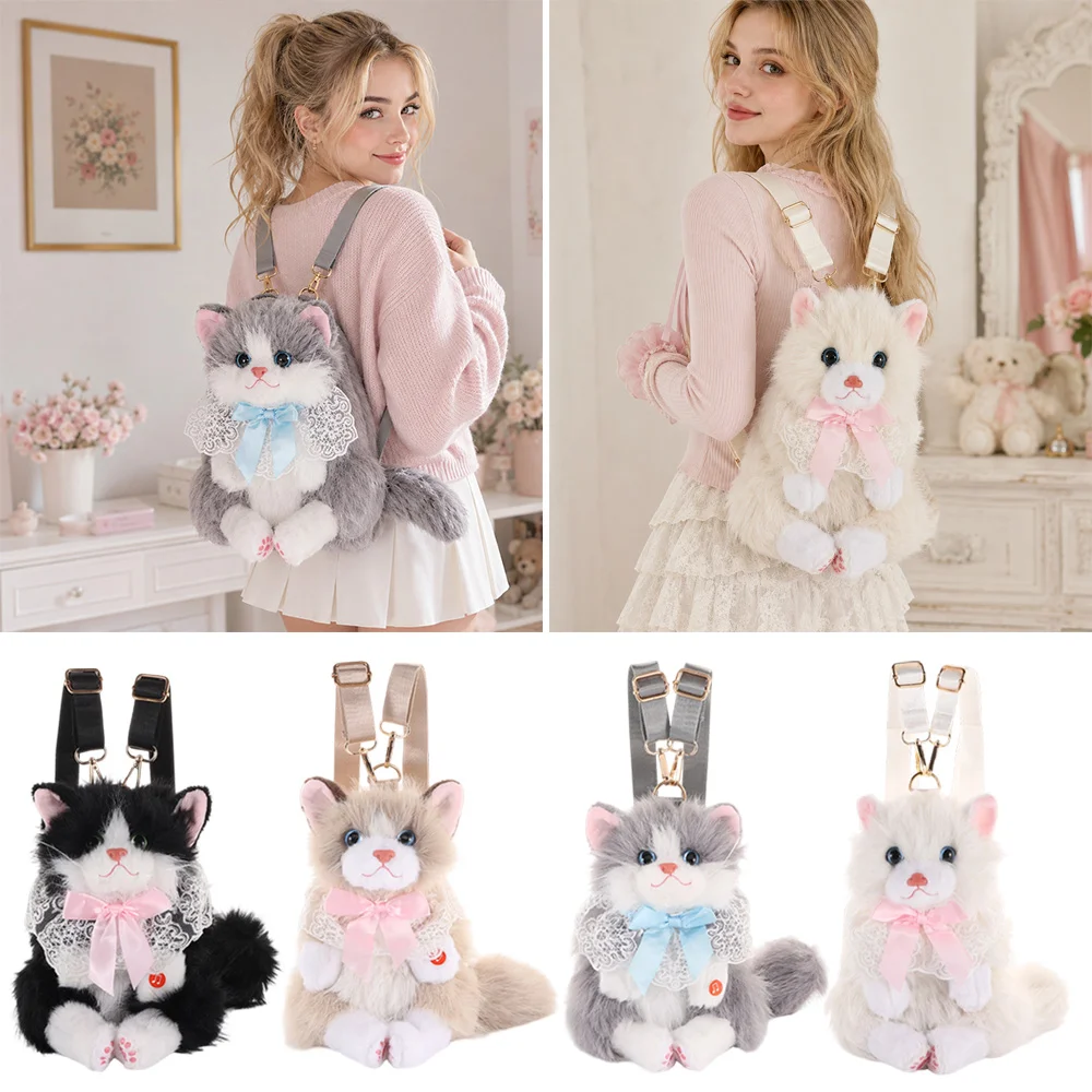 Mochila de gato realista de peluche suave para muñeca adorable - imagen 3
