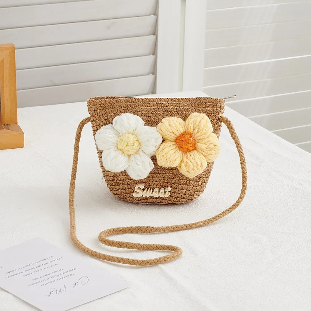 Nueva bolsa de paja con cierre: diseño princesa con flores