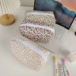 Neceser de maquillaje acolchado de algodón con estampado floral
