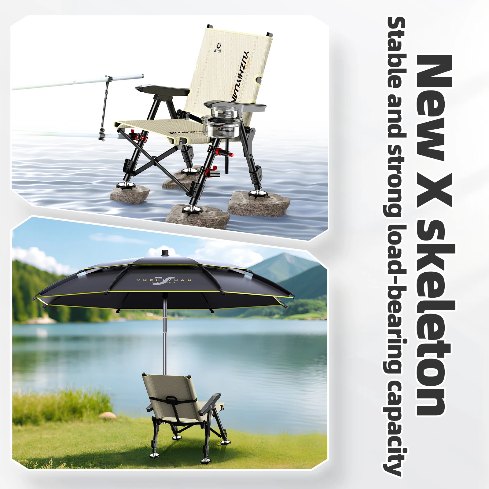 Vista de la silla plegable FTK para pesca