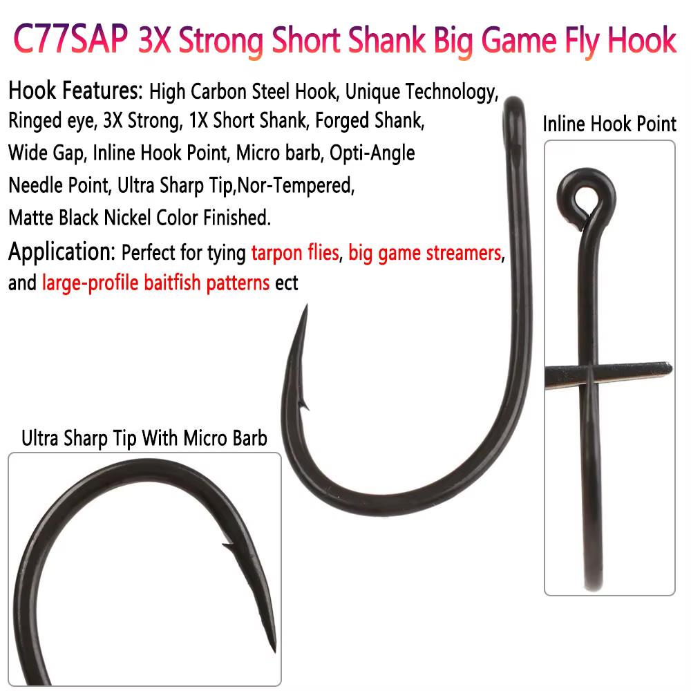 C77SAP anzuelo de mosca 3X fuerte vástago corto – streamer y baitfish - imagen 3