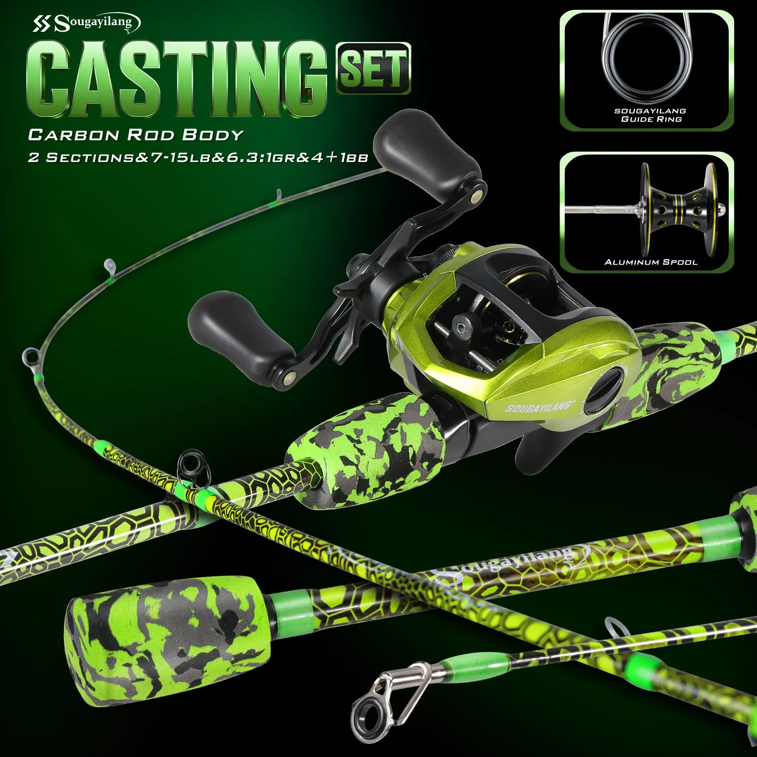 Combo Sougayilang de pesca baitcasting con caña y carrete
