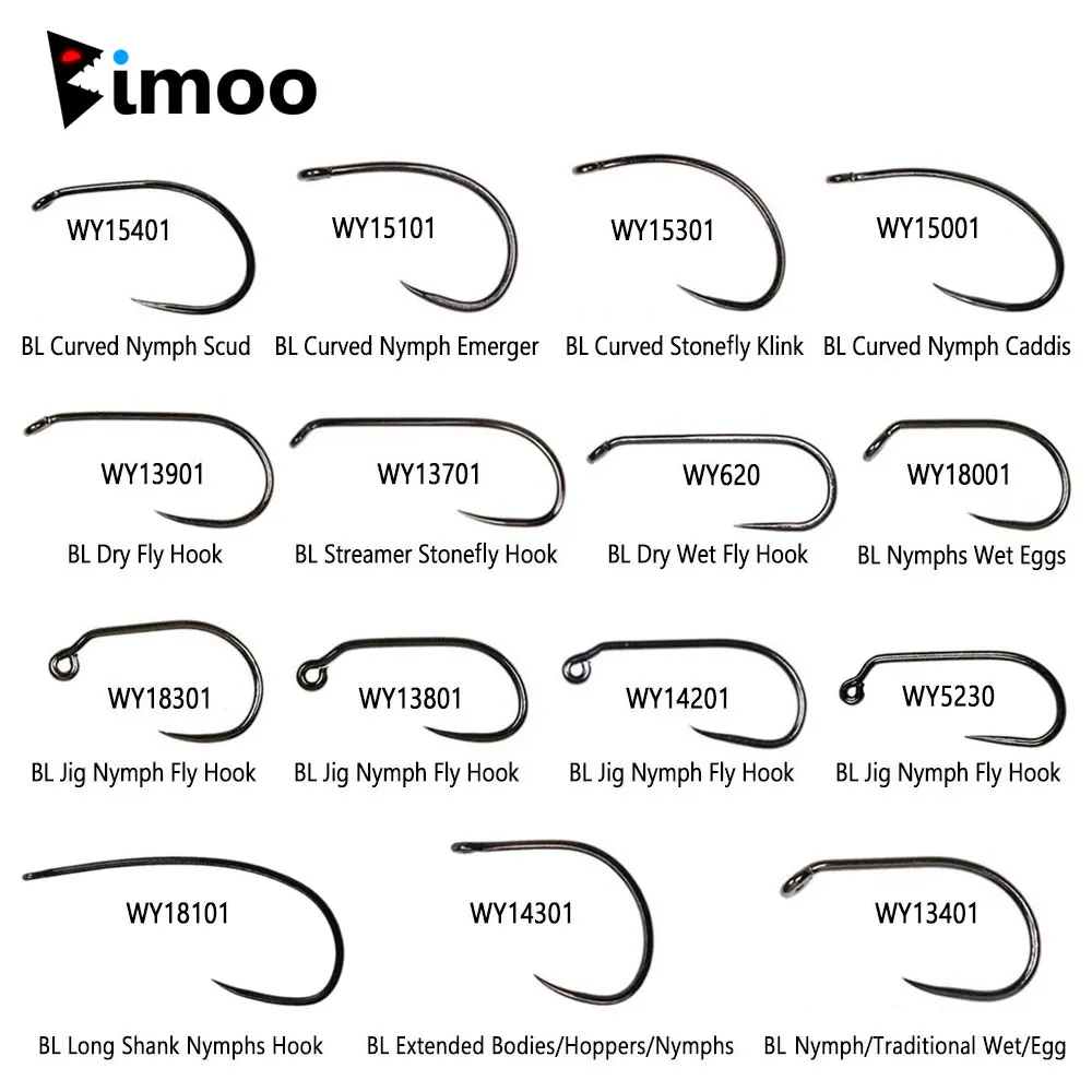 Bimoo Anzuelos sin púas de acero carbono para ninfa y streamer