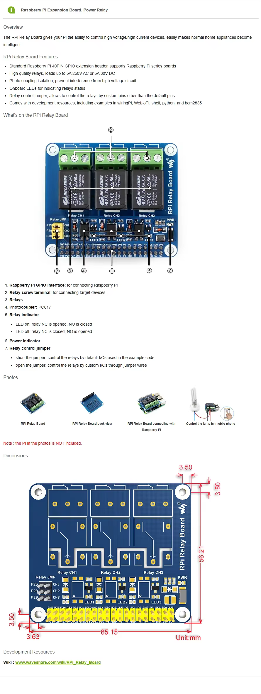 Detalles de conexión de la placa de relé Waveshare