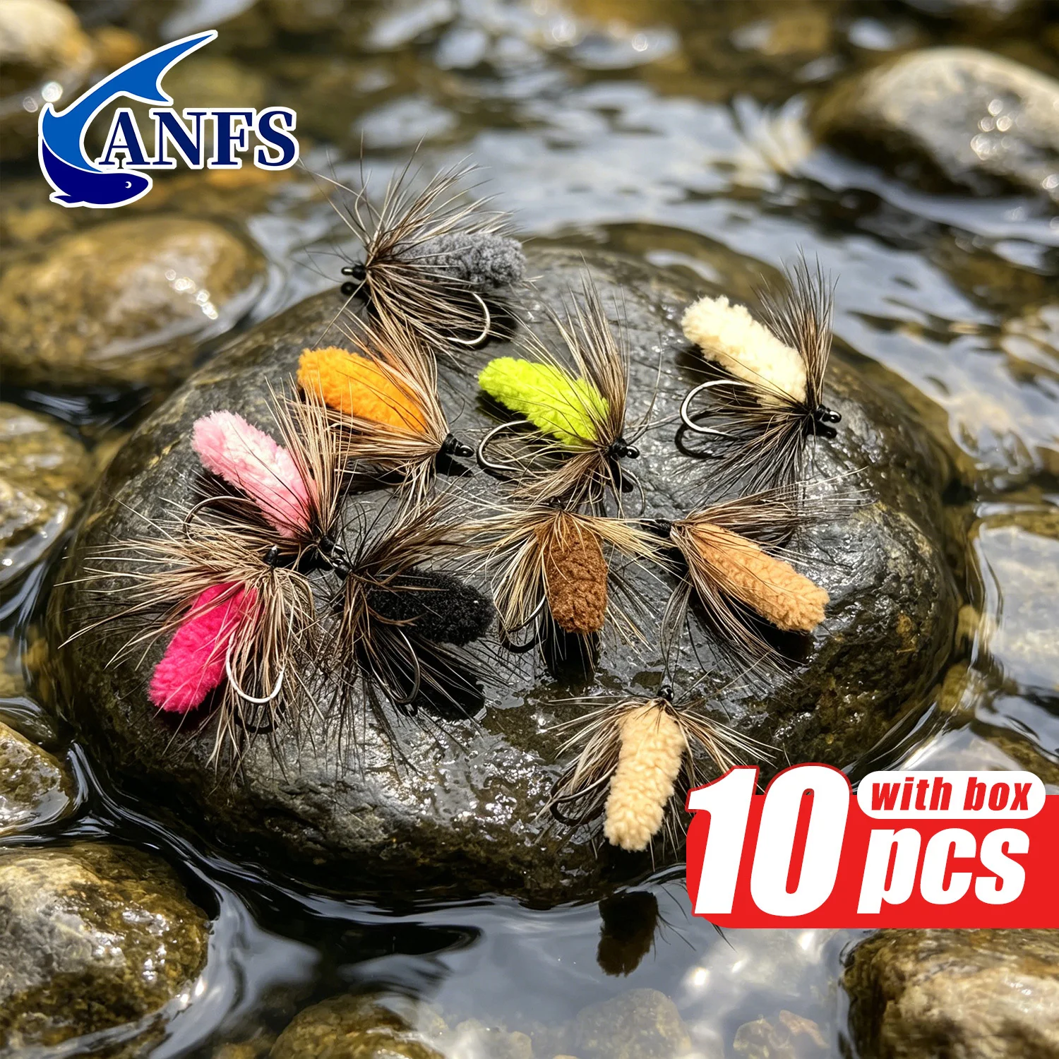 ANFS Moscas artificiales atadas a mano con caja para pesca - imagen 3