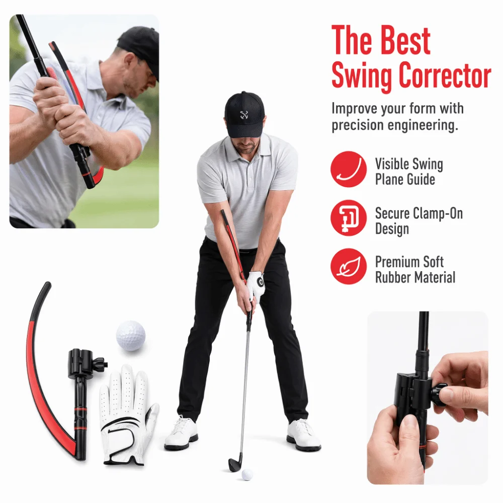 Entrenador de swing curvo de goma rojo/negra con fijación