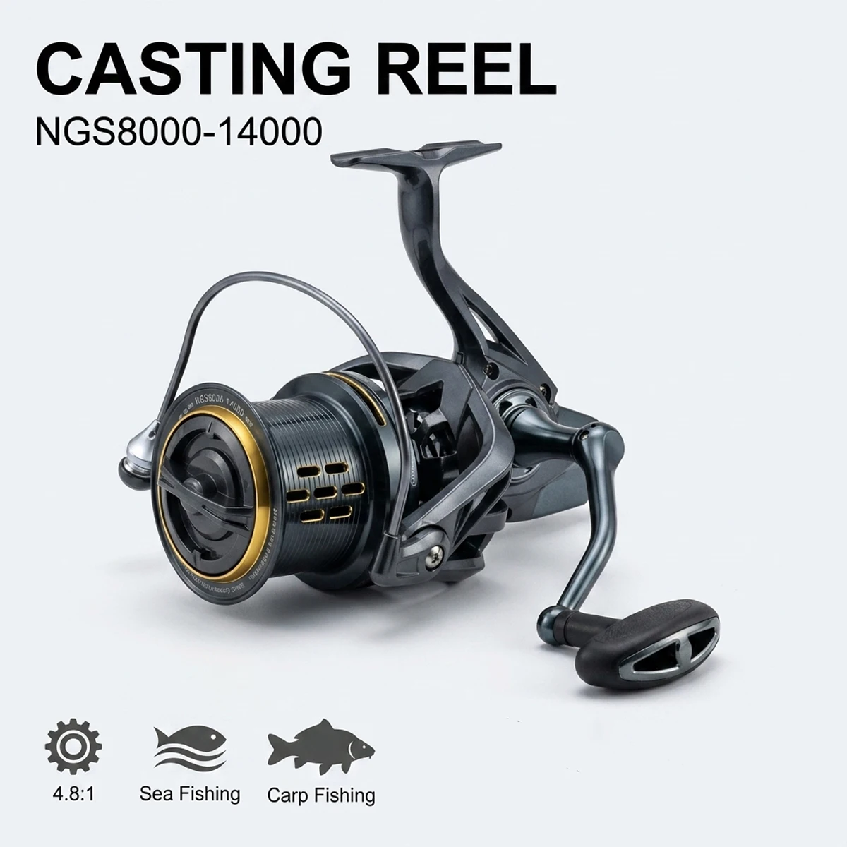 Carrete de Pesca NGS Surf con bobina de metal y freno