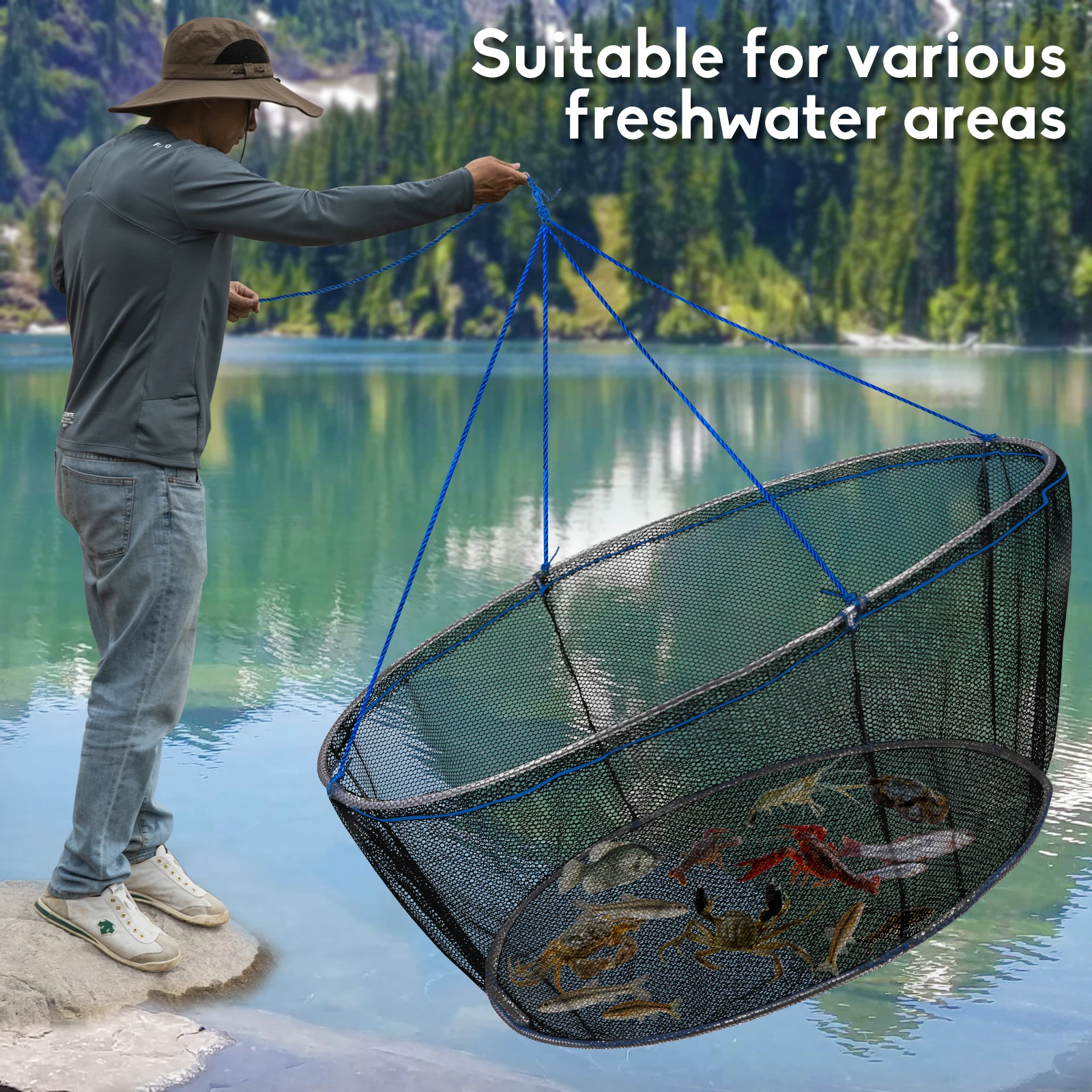Red de pesca plegable 100 cm, malla vertical para gambas en costa