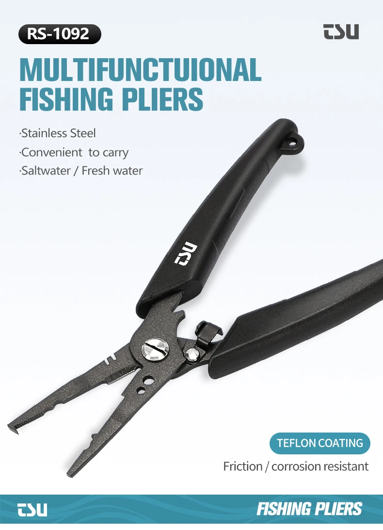 Alicates de pesca TSURINOYA RS-1092 en la mano
