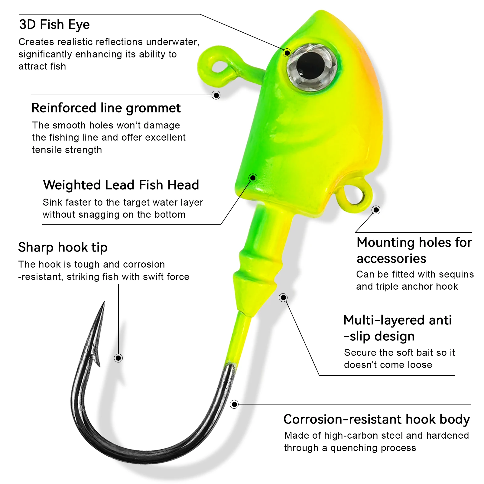 FREE FISHER Cabezas de jig con anzuelo para vinilo – agua salada