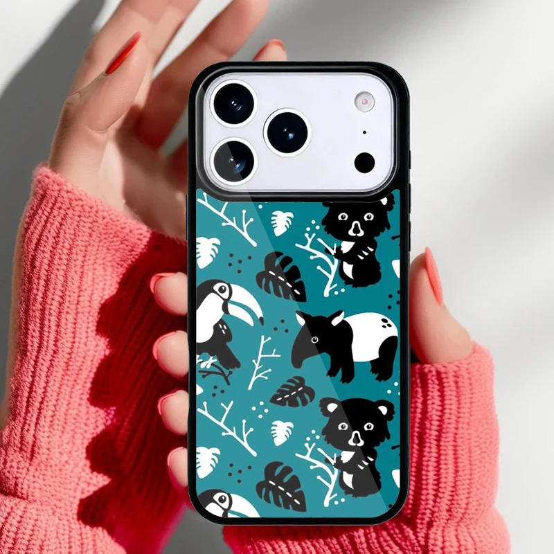 Vista trasera detallada de la funda con el patrón de animales del bosque