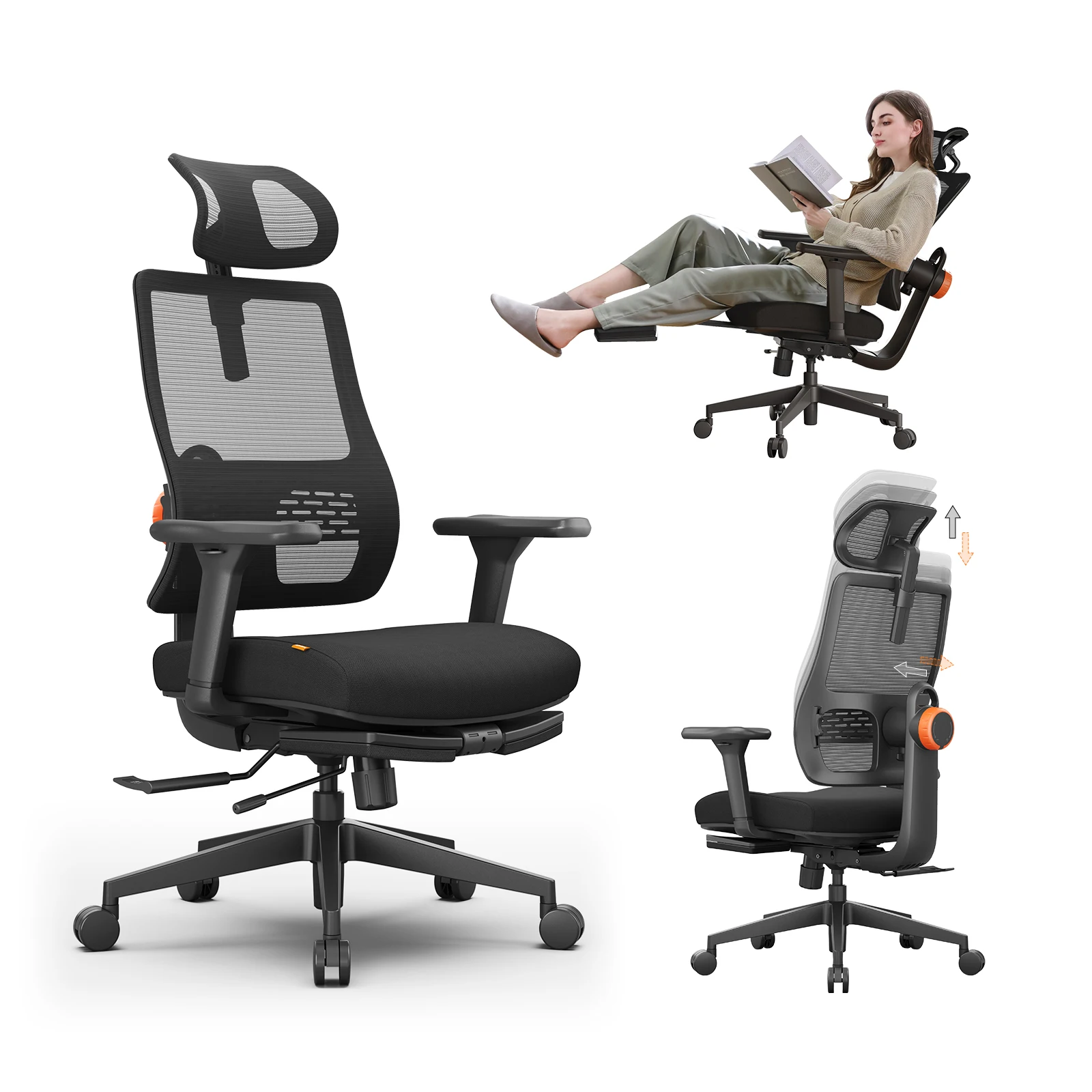 Silla ergonómica con reposapiés y soporte lumbar MagicH-BP