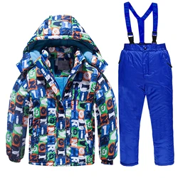 Chaqueta de esquí infantil impermeable con capucha y pantalones