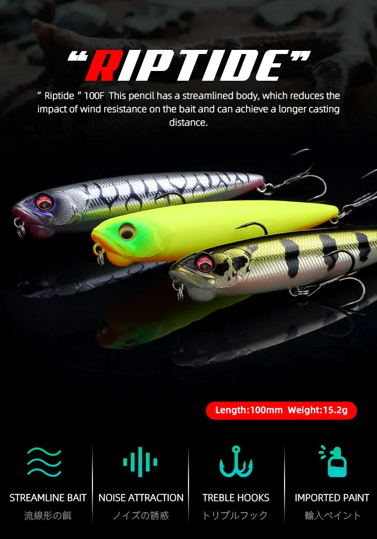 Pencil lure flotante con acabado y forma alargada