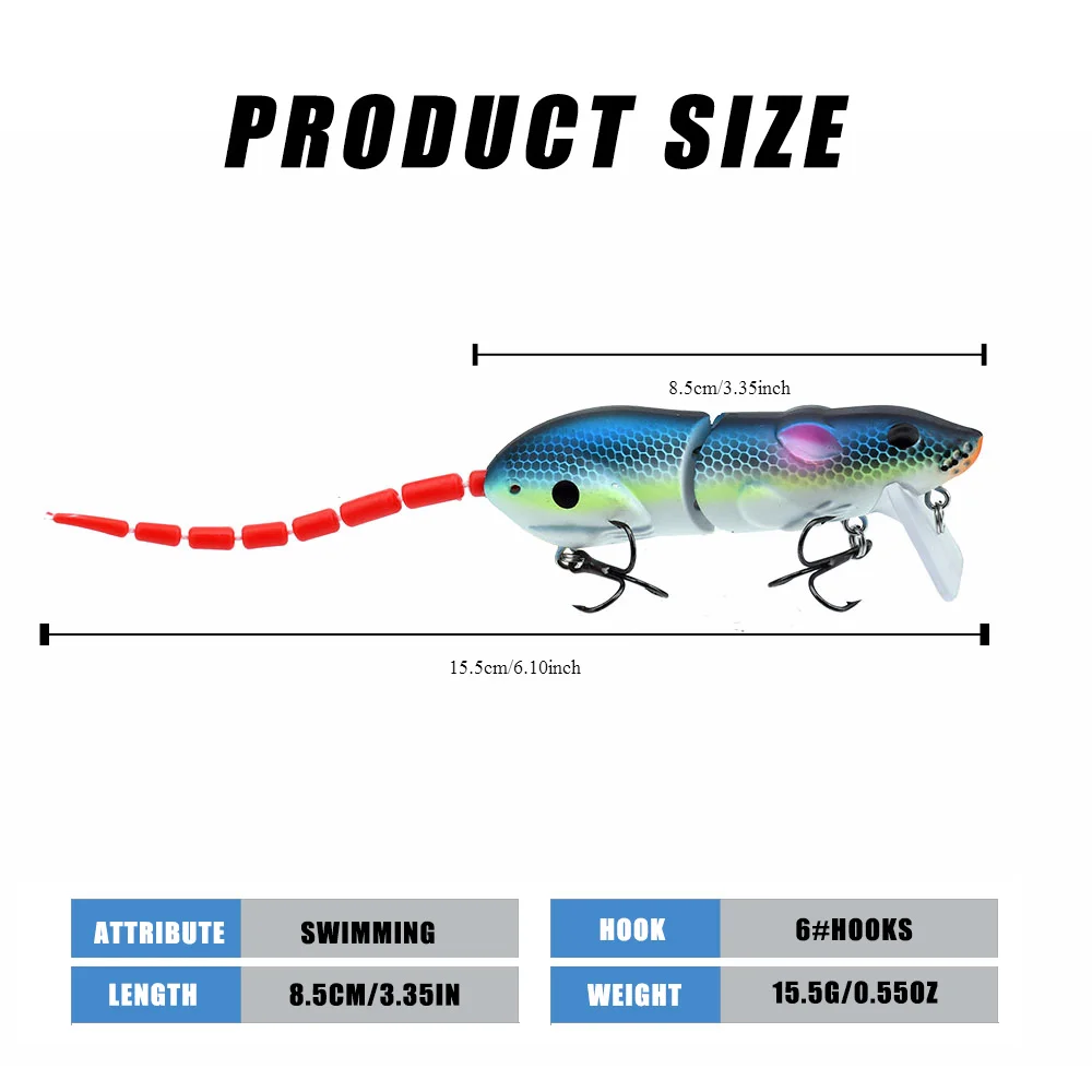 Pack de 5 señuelos de pesca con forma de ratón de plástico flotantes