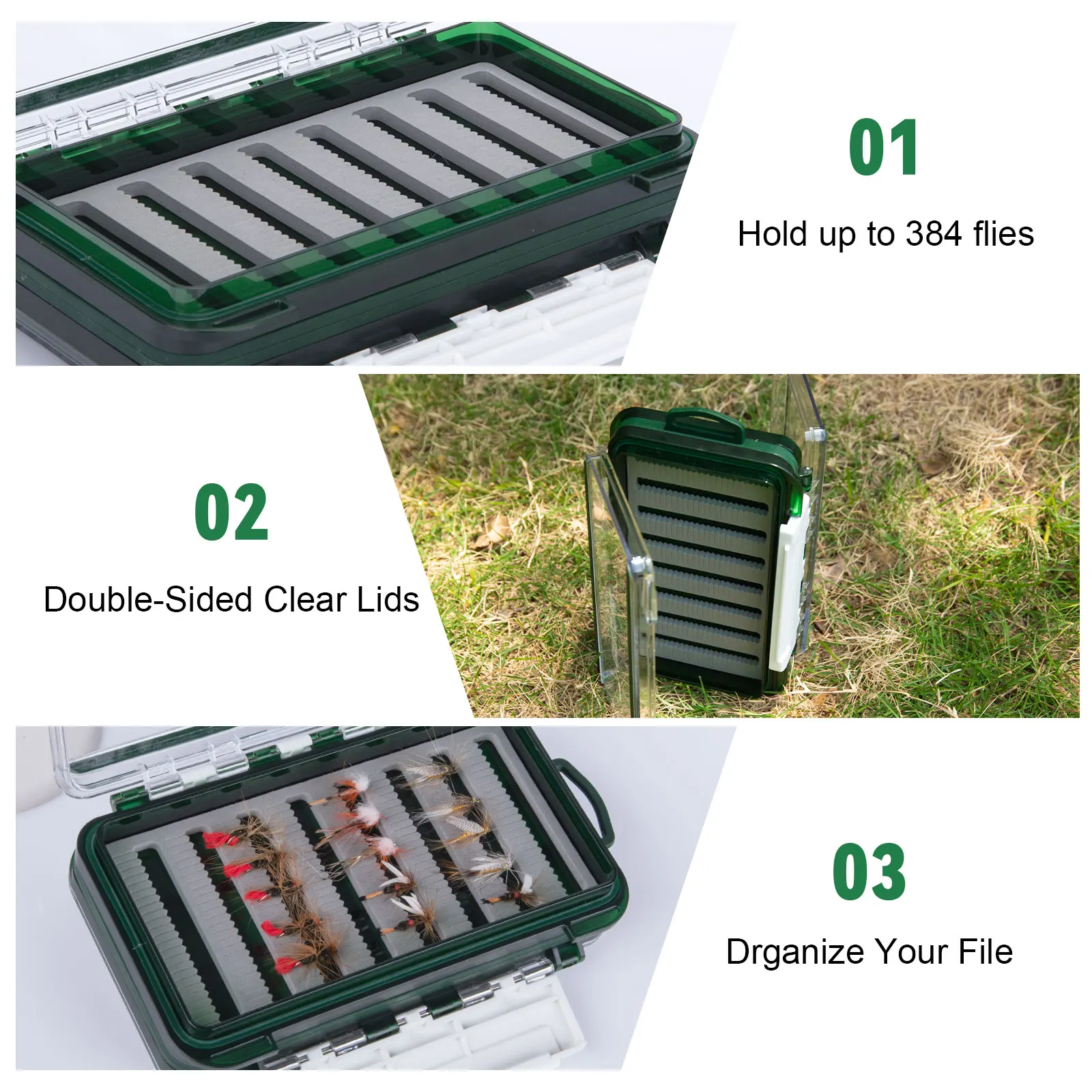 Goture caja de pesca con mosca portátil impermeable con tapa doble - imagen 5